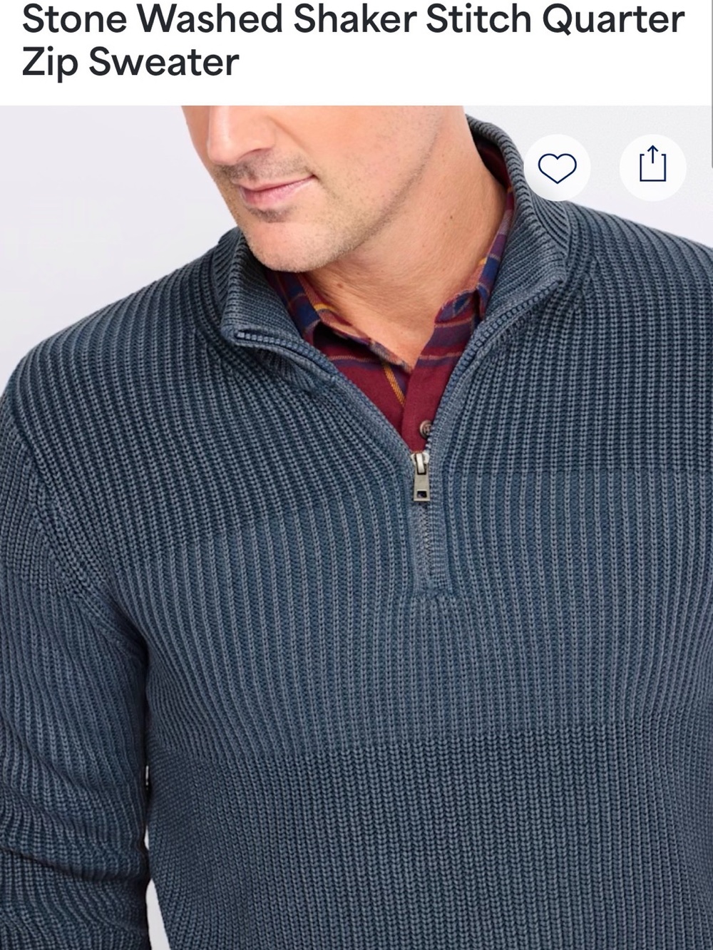 Stone-Washed Shaker Stitch Quarter-Zip Sweater - Blue